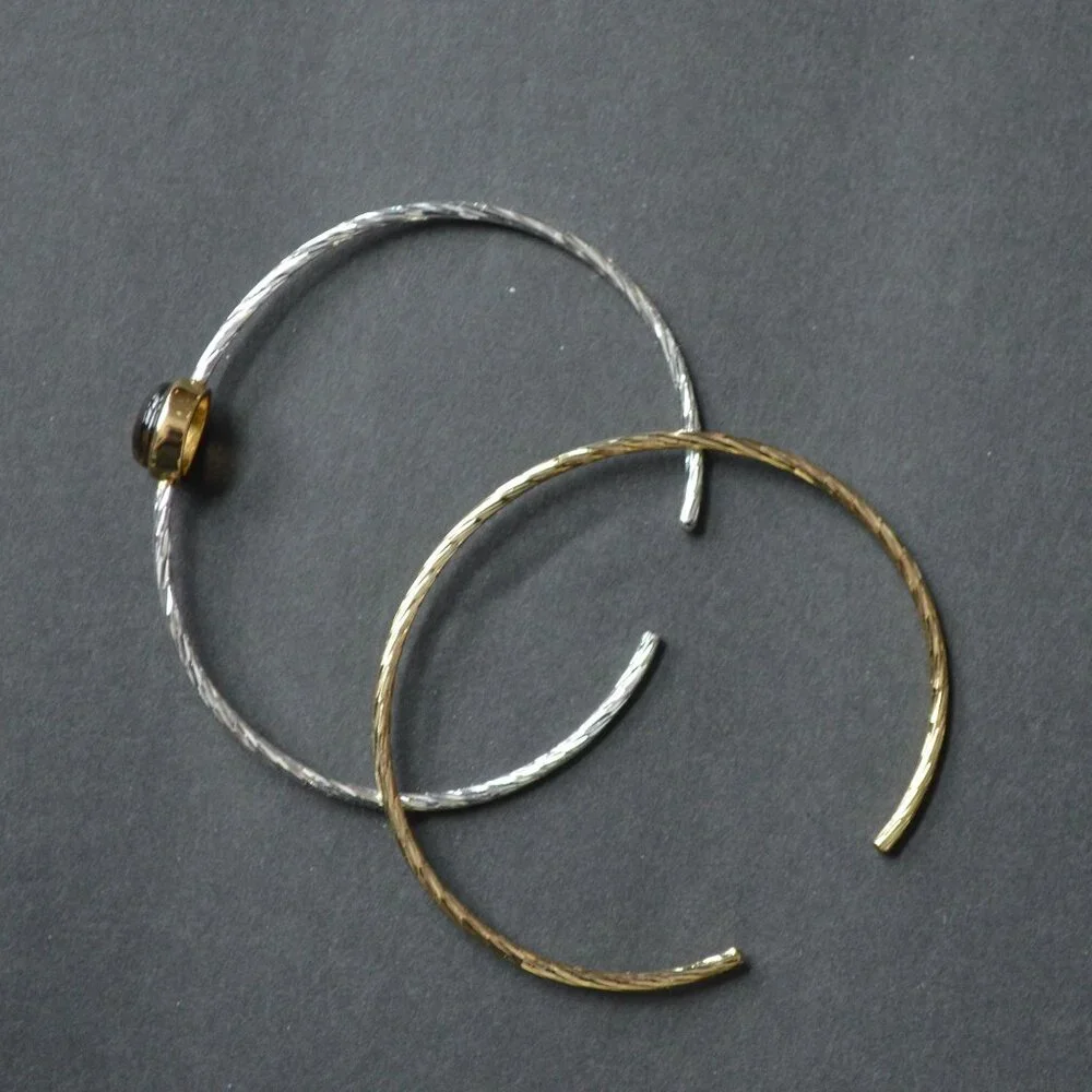 City x City Bangle Bracelet Pair Brown Stone Gold Silver